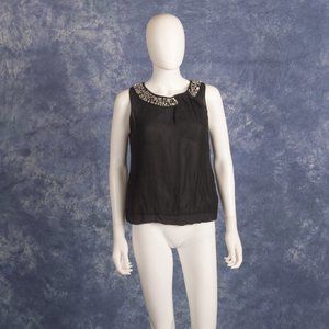 Magaschoni Collection Crystal Trim Black Silk Top